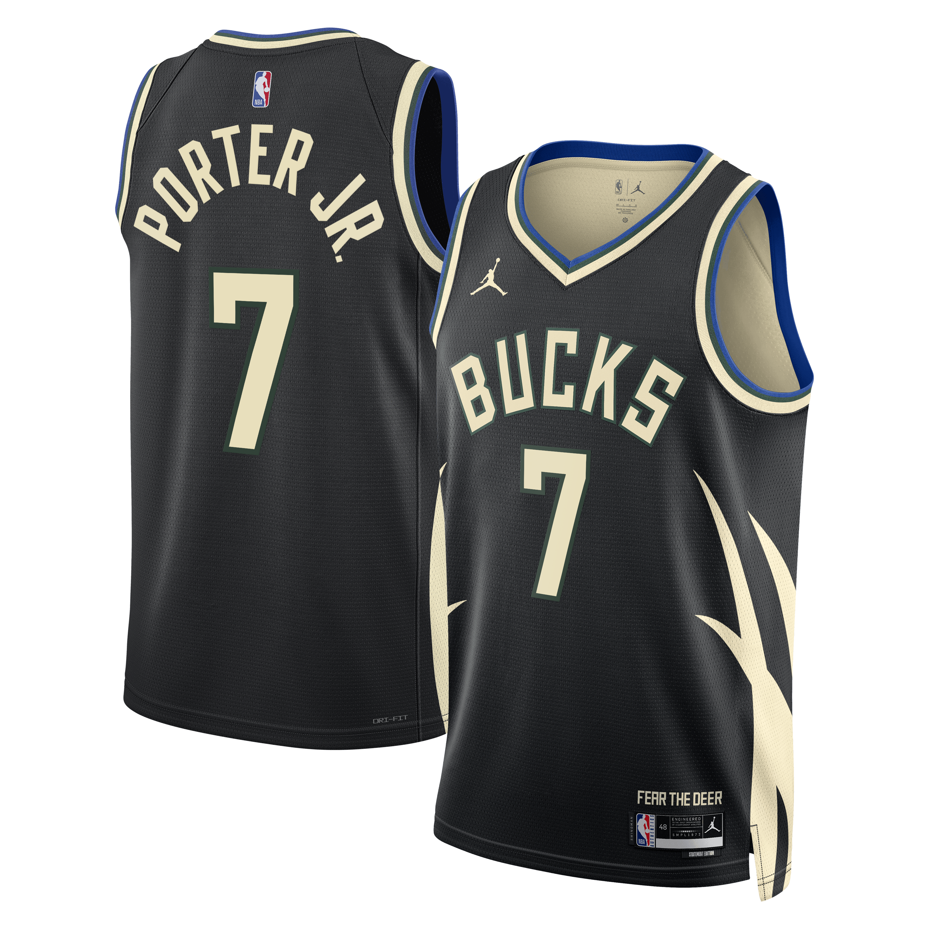 Milwaukee Bucks Jordan Brand Statement Edition Swingman Jersey - Hunter Green - Kevin Porter Jr. - Unisex