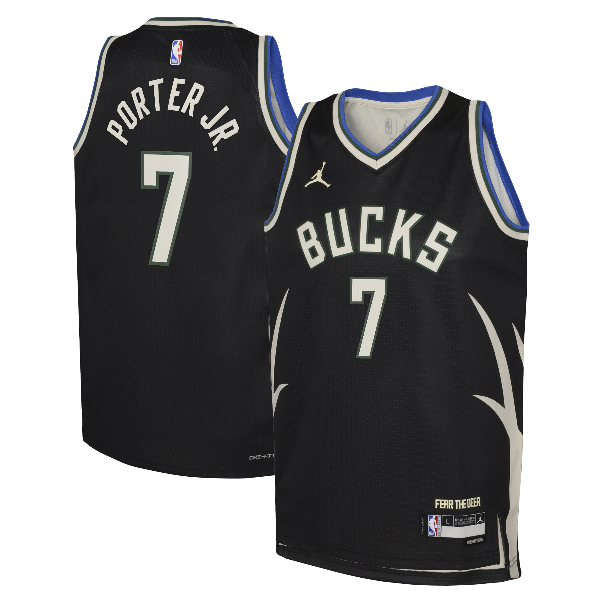 Milwaukee Bucks Jordan Brand Statement Edition Swingman Jersey - Hunter Green - Kevin Porter Jr. - Youth