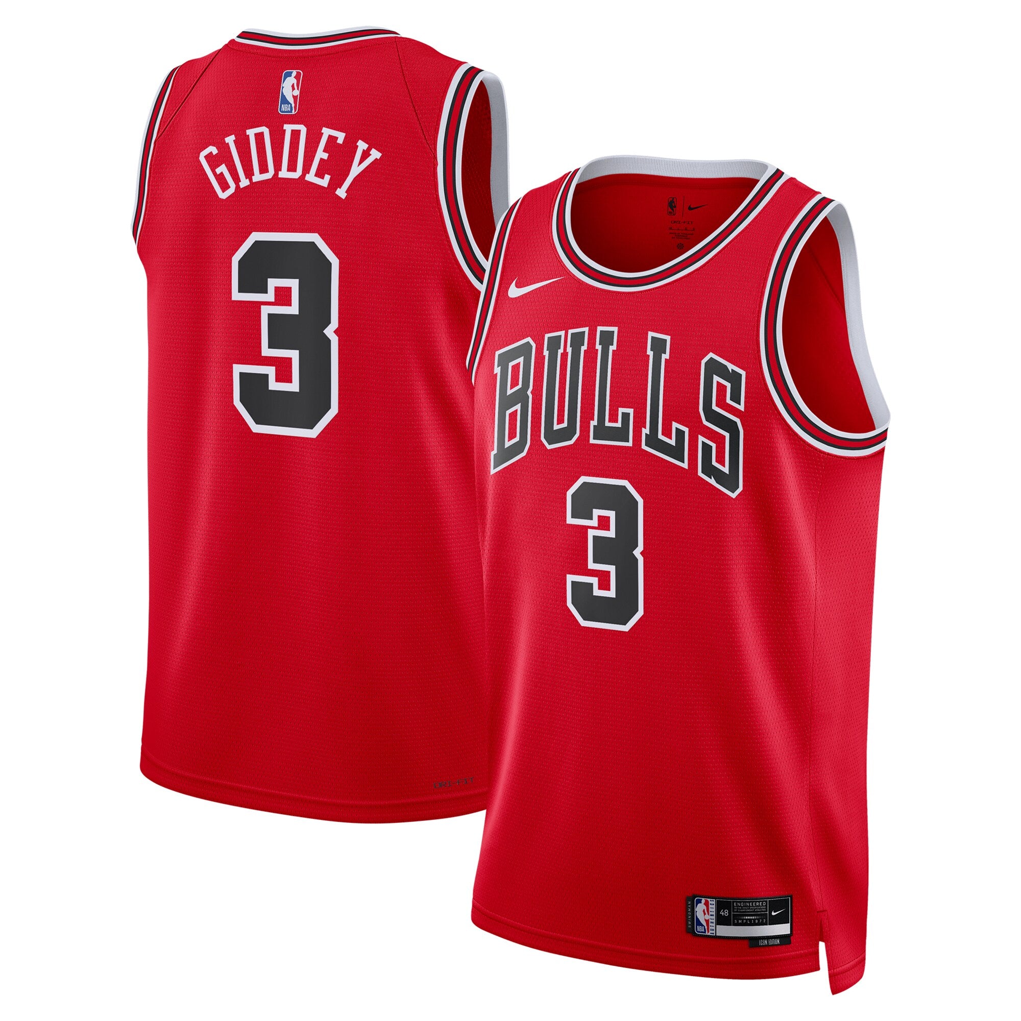 Chicago Bulls Nike Icon Edition Swingman Jersey - Red - Josh Giddey - Unisex