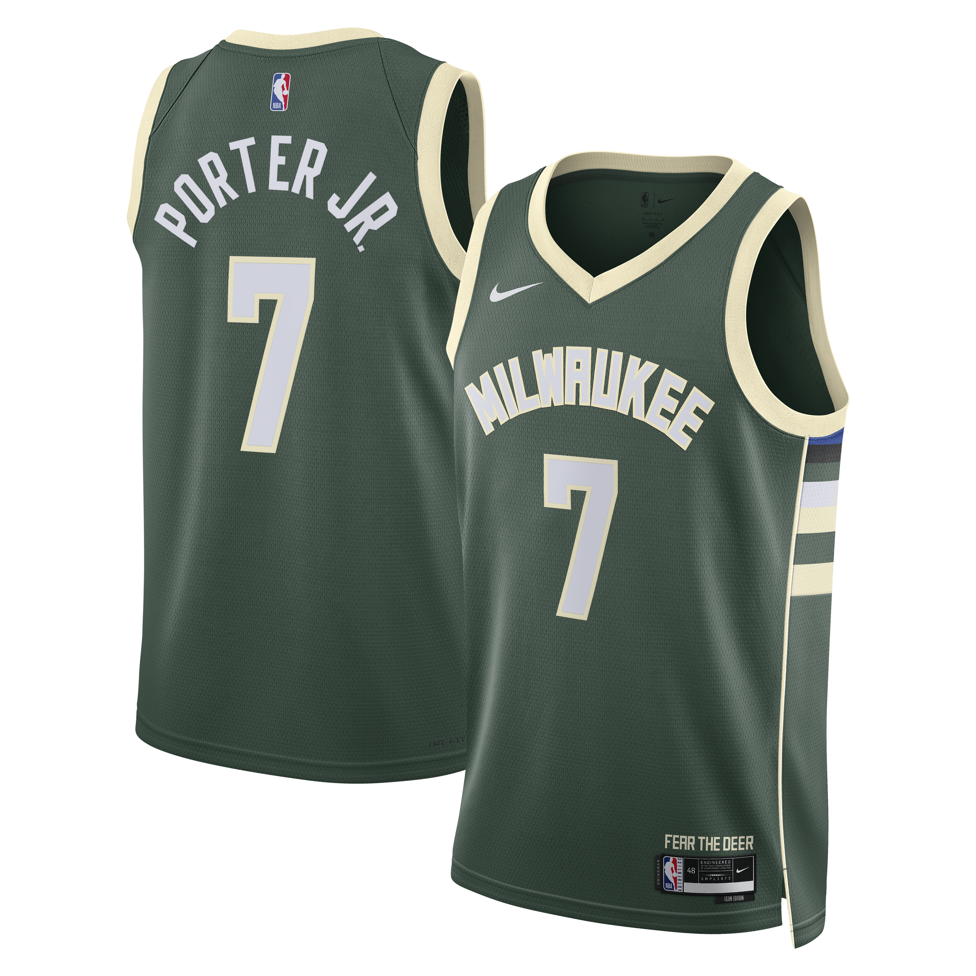 Milwaukee Bucks Nike Icon Edition Swingman Jersey - Hunter Green - Kevin Porter Jr. - Unisex