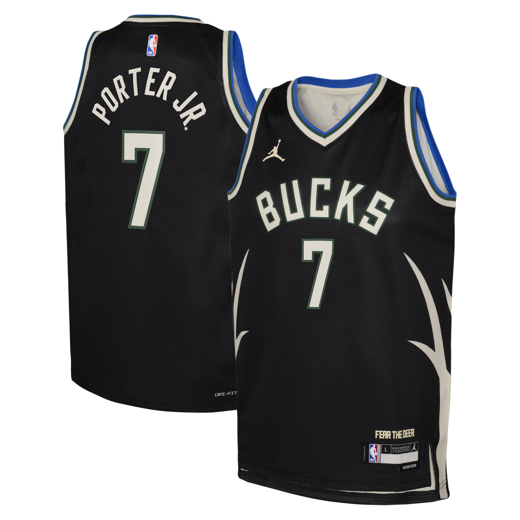 Milwaukee Bucks Jordan Brand Statement Edition Swingman Jersey - Hunter Green - Kevin Porter Jr. - Youth