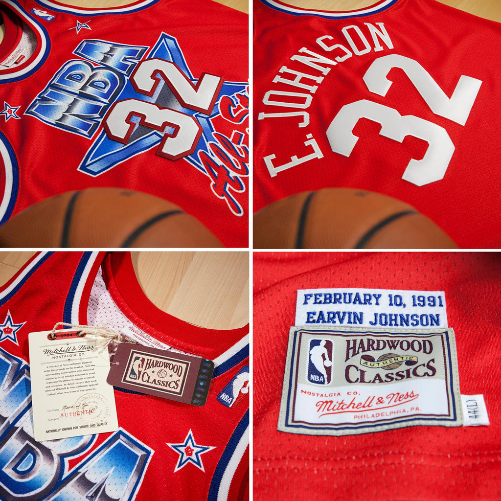 NBA All-Star West Mitchell & Ness Magic Johnson 1991 Authentic Jersey - Scarlett - Men's