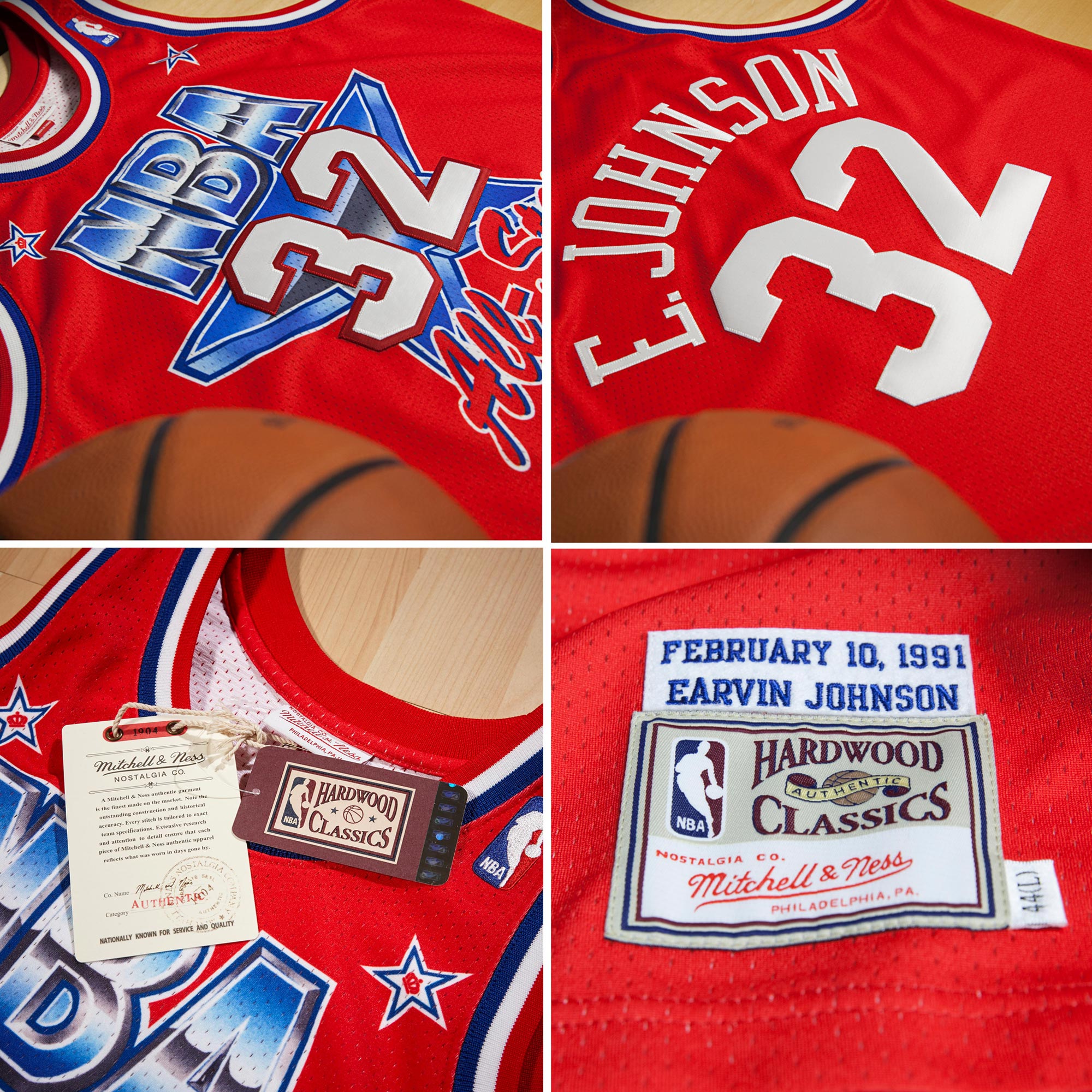 NBA All-Star West Mitchell & Ness Magic Johnson 1991 Authentic Jersey - Scarlett - Men's