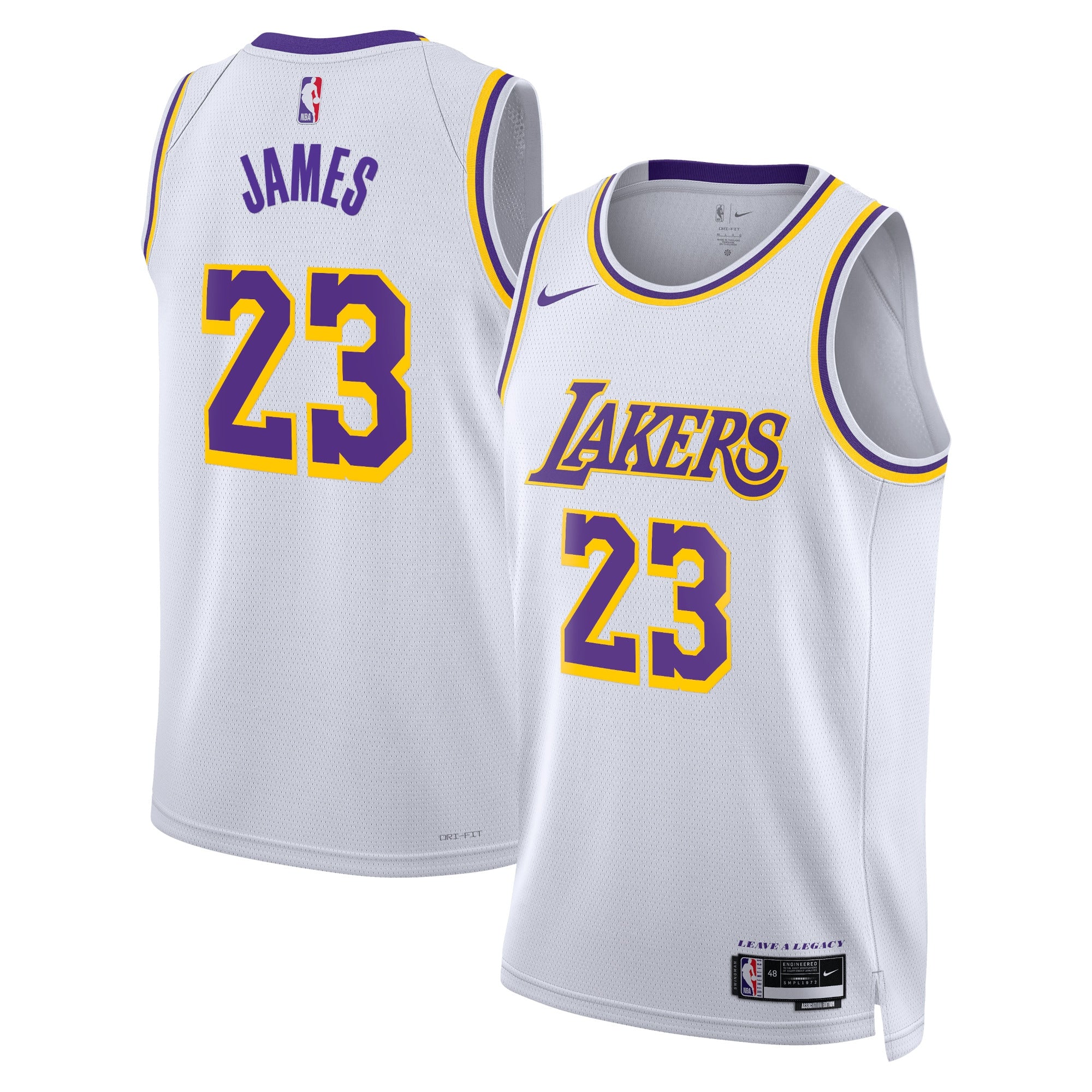 Los Angeles Lakers Nike Association Edition Swingman Jersey - White - LeBron James - Unisex
