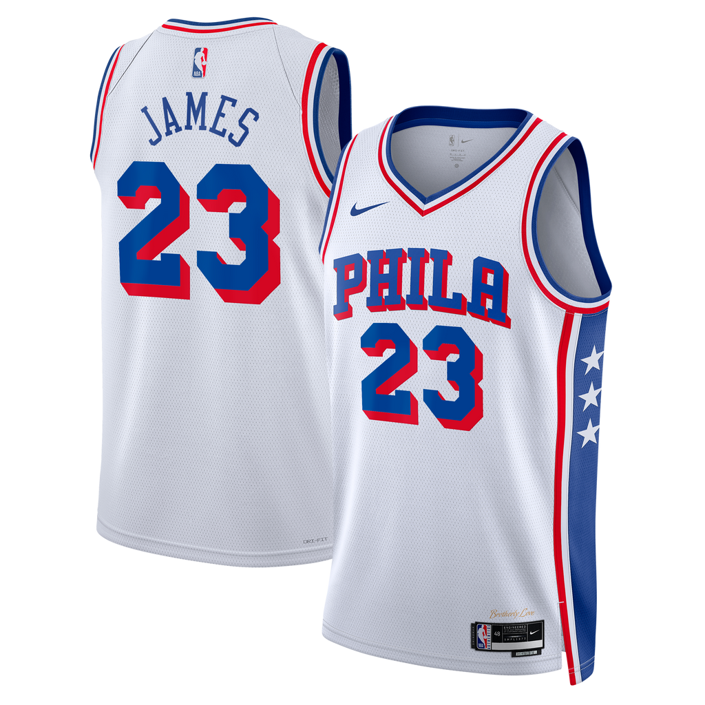 Philadelphia 76ers Nike Association Edition Swingman Jersey - White - LeBron James - Unisex
