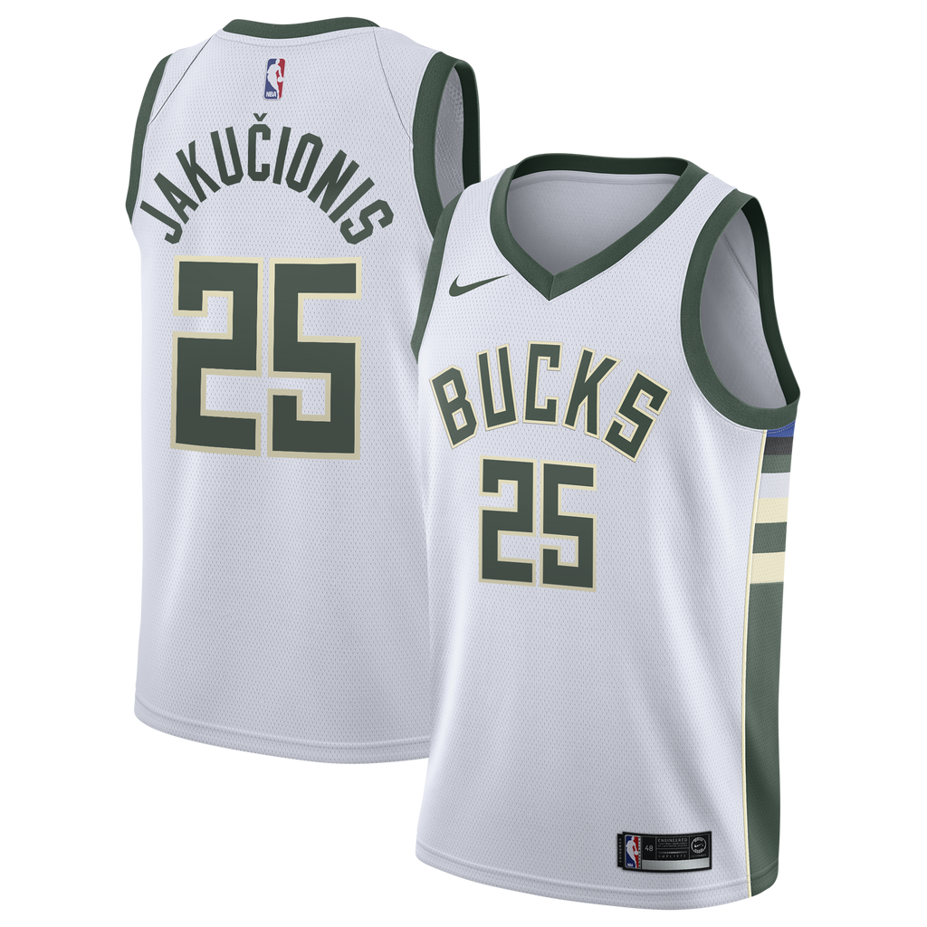 Milwaukee Bucks Nike Association Edition Swingman Jersey - White - Kasparas Jakučionis - Youth