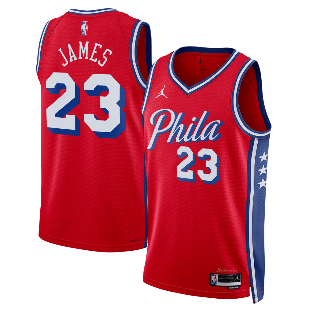 Philadelphia 76ers Jordan Brand Statement Edition Swingman Jersey - Red - LeBron James - Unisex