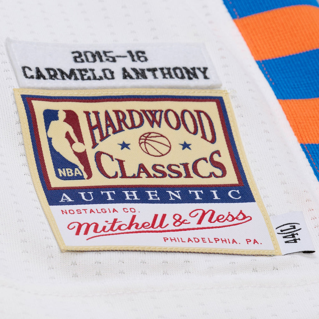New York Knicks Mitchell & Ness Carmelo Anthony 2015-16 Hardwood Classics Authentic Jersey - White - Men's