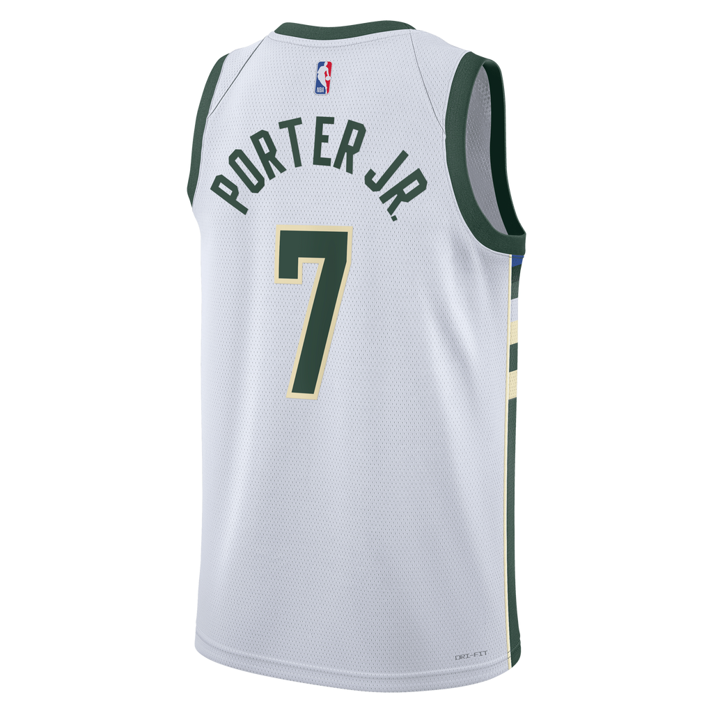 Milwaukee Bucks Nike Association Edition Swingman Jersey - White - Kevin Porter Jr. - Unisex