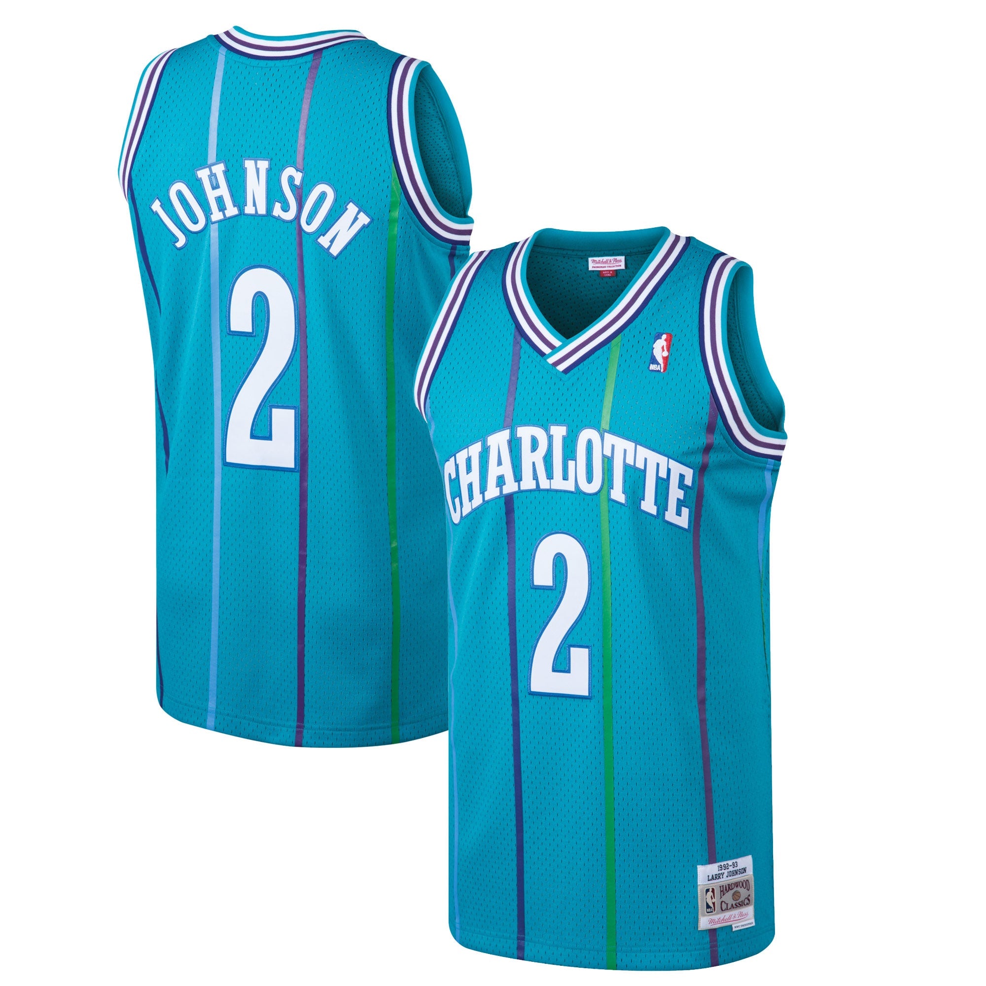 Charlotte Hornets Mitchell & Ness Larry Johnson 1992-93 Hardwood Classics Swingman Jersey - Teal - Men's