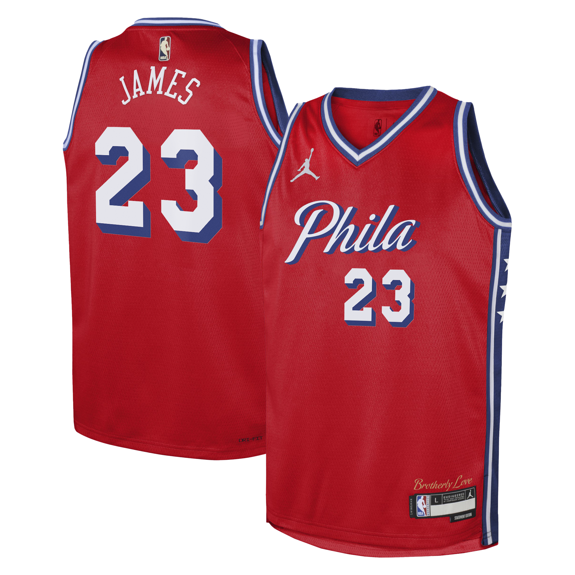 Philadelphia 76ers Jordan Brand Statement Edition Swingman Jersey - Red - LeBron James - Youth