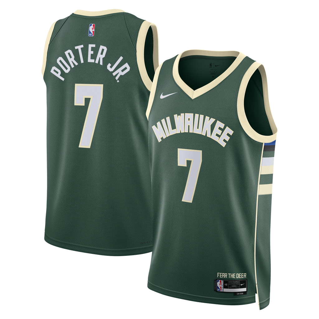 Milwaukee Bucks Nike Icon Edition Swingman Jersey - Hunter Green - Kevin Porter Jr. - Unisex
