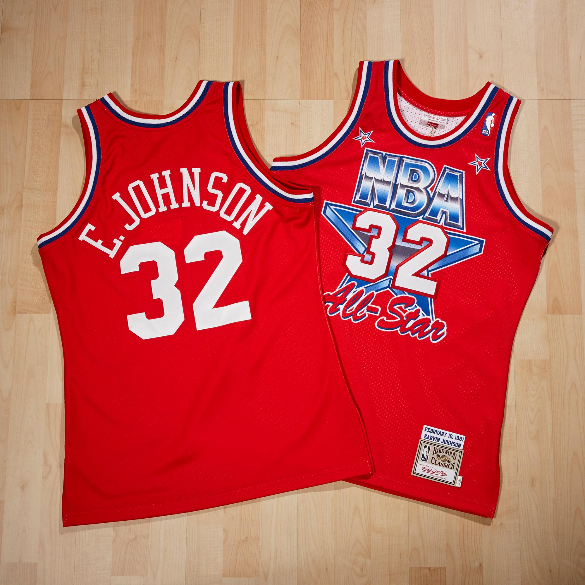 NBA All-Star West Mitchell & Ness Magic Johnson 1991 Authentic Jersey - Scarlett - Men's