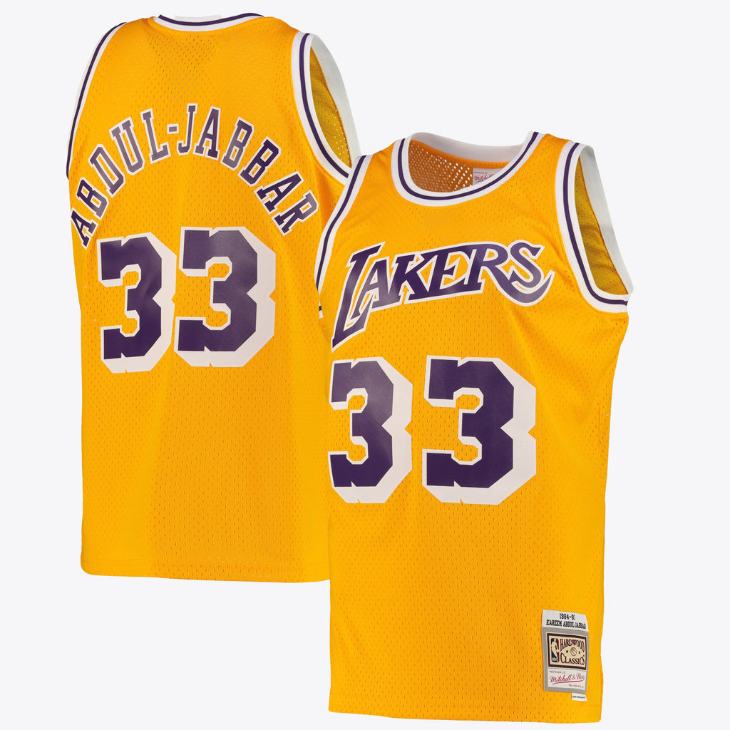 Los Angeles Lakers Mitchell & Ness Kareem Abdul-Jabbar Road Swingman Jersey - Light Gold - Men's