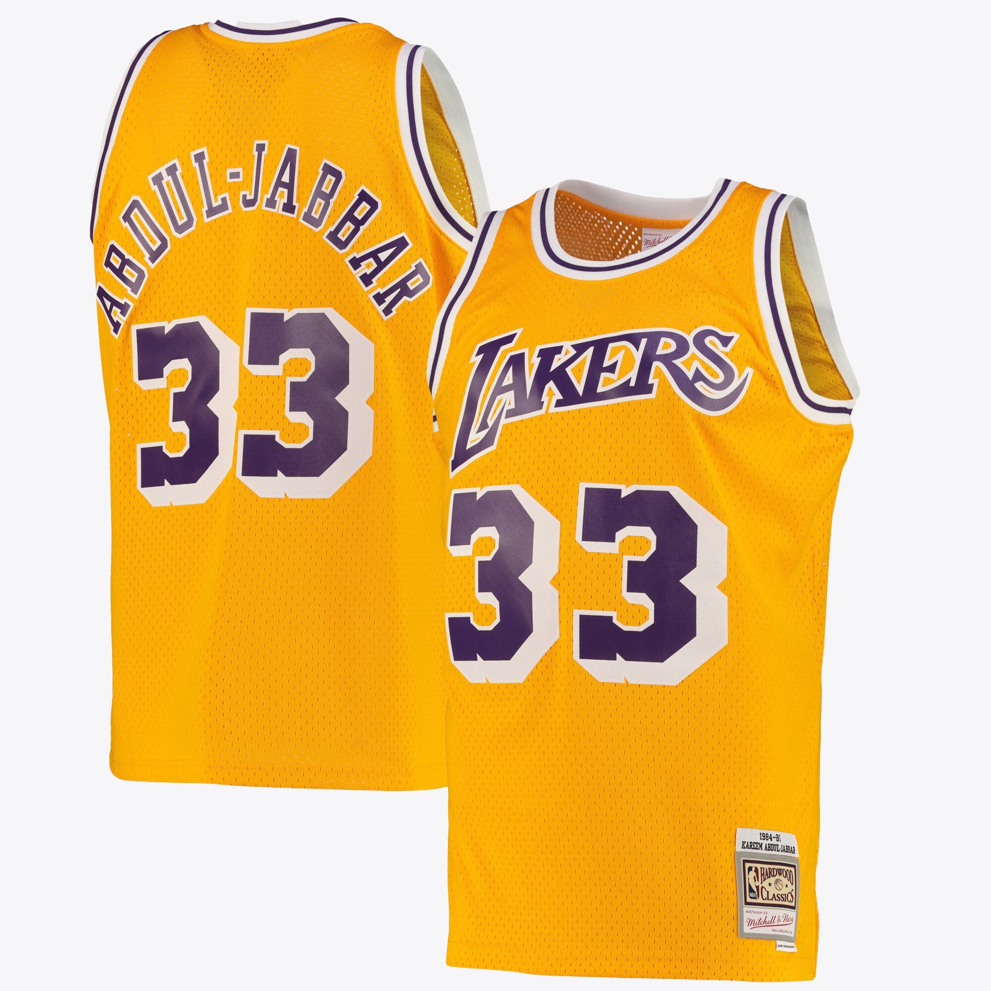 Los Angeles Lakers Mitchell & Ness Kareem Abdul-Jabbar Road Swingman Jersey - Light Gold - Men's