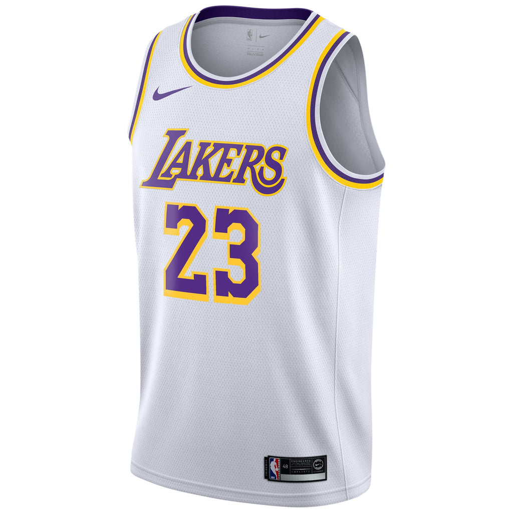 Los Angeles Lakers Nike Association Edition Swingman Jersey - White - LeBron James - Youth