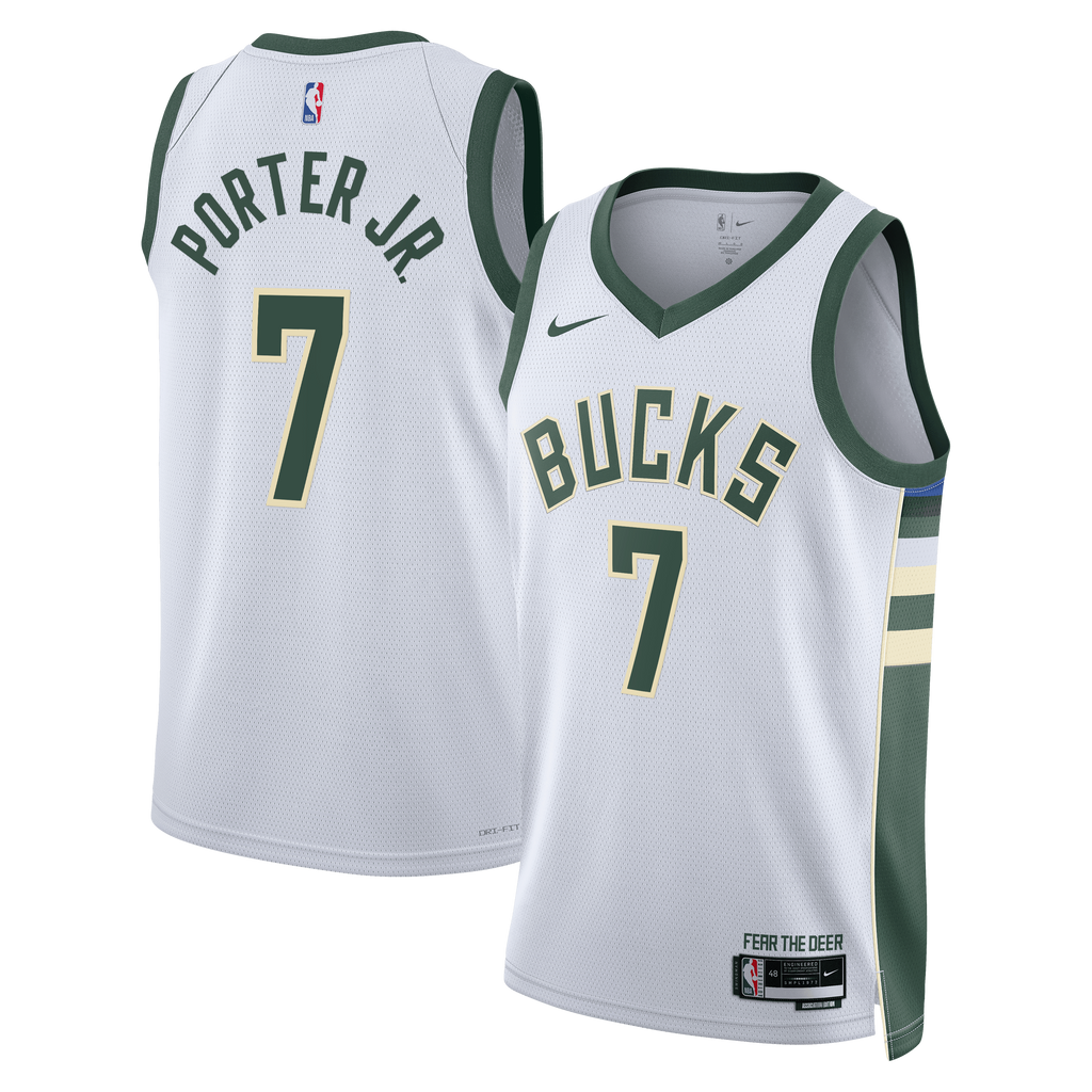 Milwaukee Bucks Nike Association Edition Swingman Jersey - White - Kevin Porter Jr. - Unisex