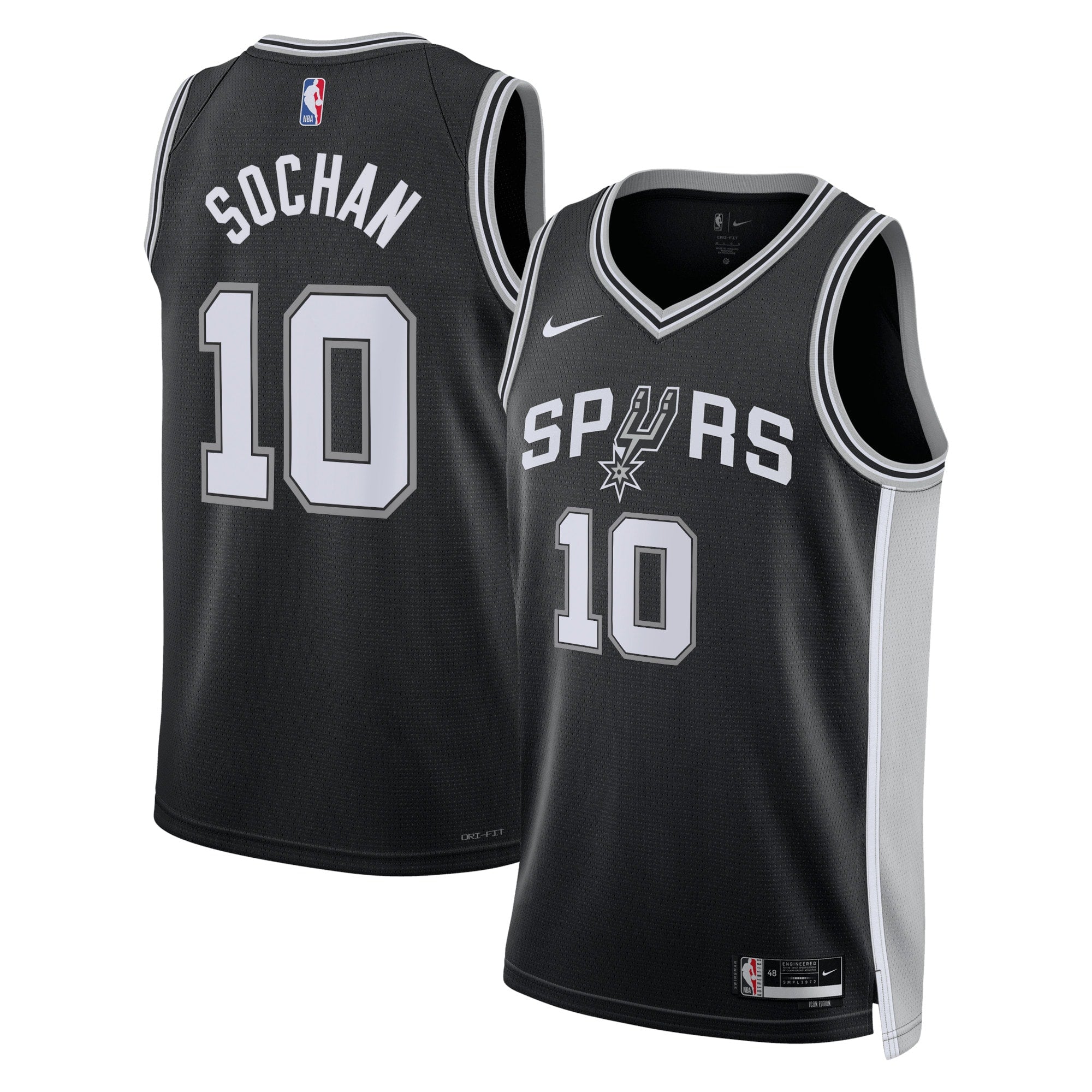 San Antonio Spurs Nike Icon Edition Swingman Jersey - Black - Jeremy Sochan - Unisex