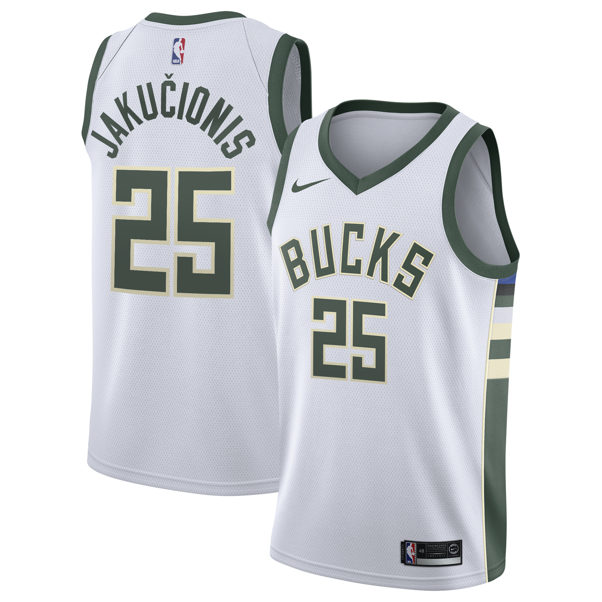 Milwaukee Bucks Nike Association Edition Swingman Jersey - White - Kasparas Jakučionis - Youth