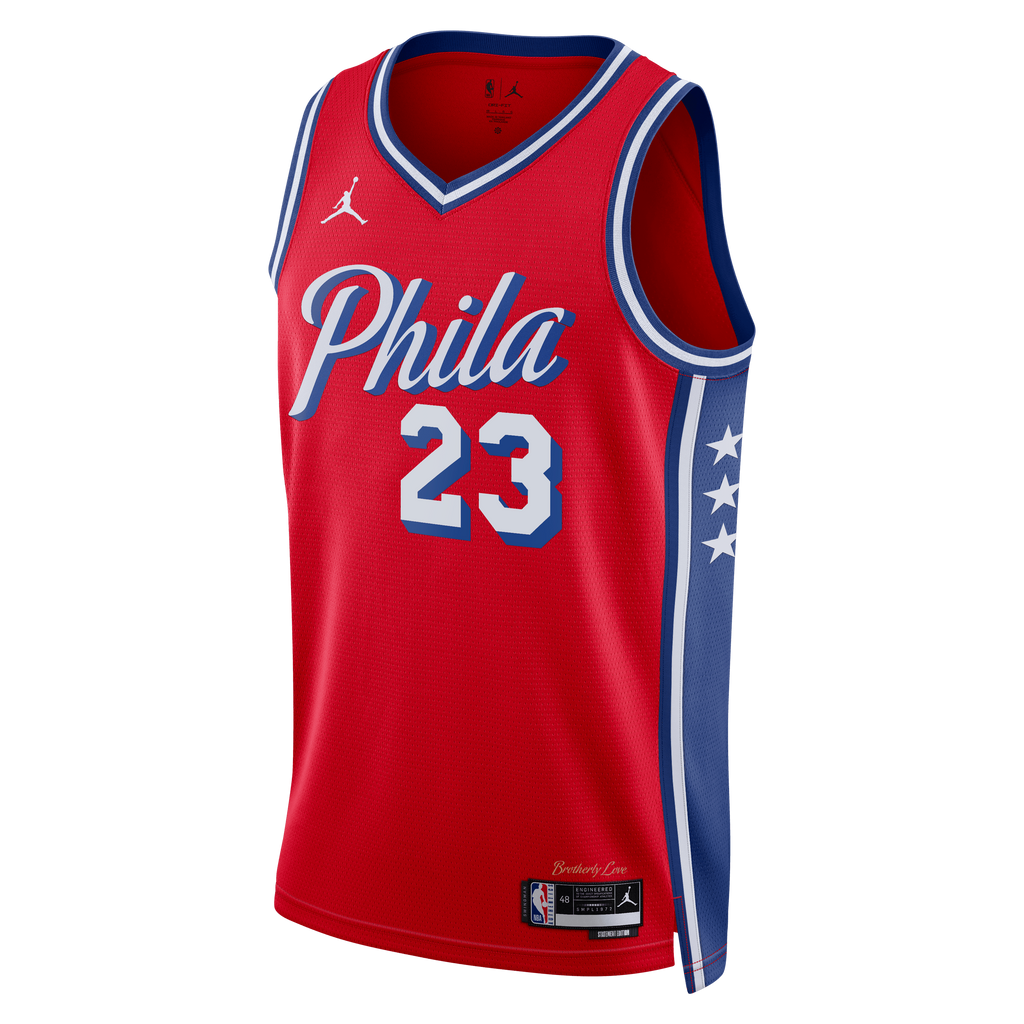 Philadelphia 76ers Jordan Brand Statement Edition Swingman Jersey - Red - LeBron James - Unisex