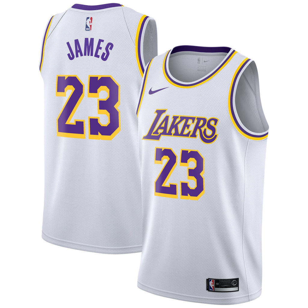 Los Angeles Lakers Nike Association Edition Swingman Jersey - White - LeBron James - Youth