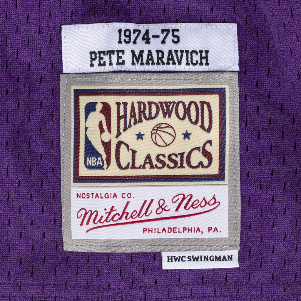 New Orleans Jazz Mitchell & Ness Pete Maravich 1974 Swingman Road Authentic Jersey - Purple