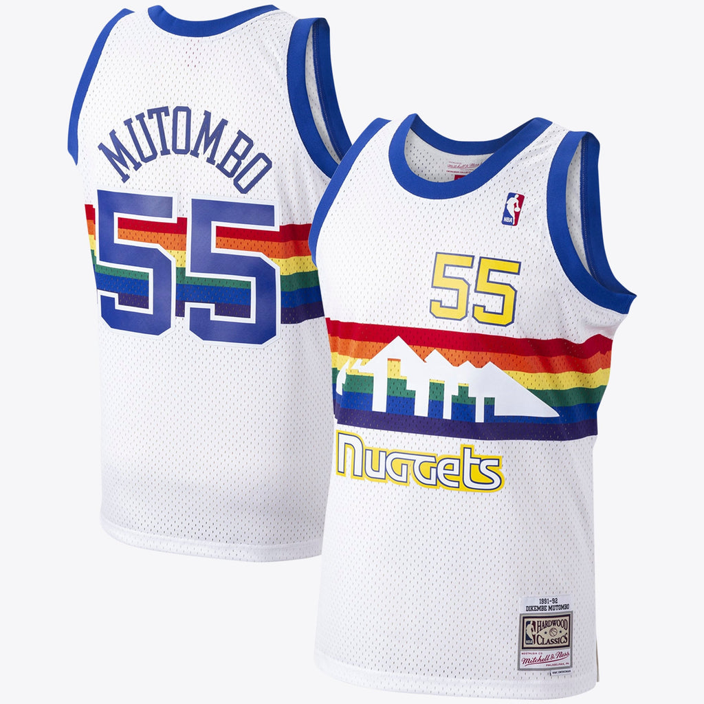 Denver Nuggets Mitchell & Ness Dikembe Mutombo 1991 Hardwood Classics Home Swingman Jersey - White - Men's