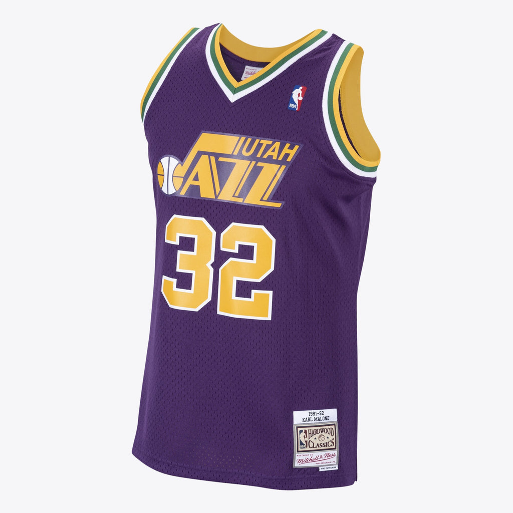 Utah Jazz Mitchell & Ness Karl Malone 1991 Hardwood Classics Road Swingman Jersey - Purple - Men's