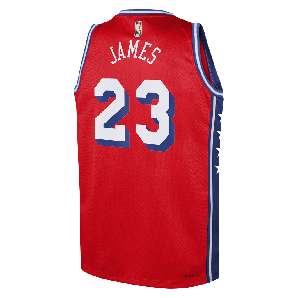 Philadelphia 76ers Jordan Brand Statement Edition Swingman Jersey - Red - LeBron James - Youth