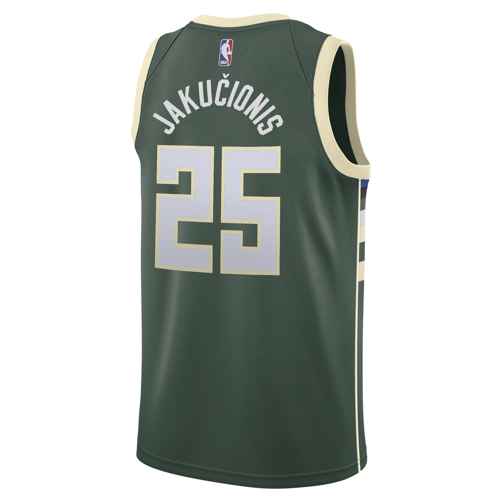 Milwaukee Bucks Nike Icon Edition Swingman Jersey - White - Kasparas Jakučionis - Youth