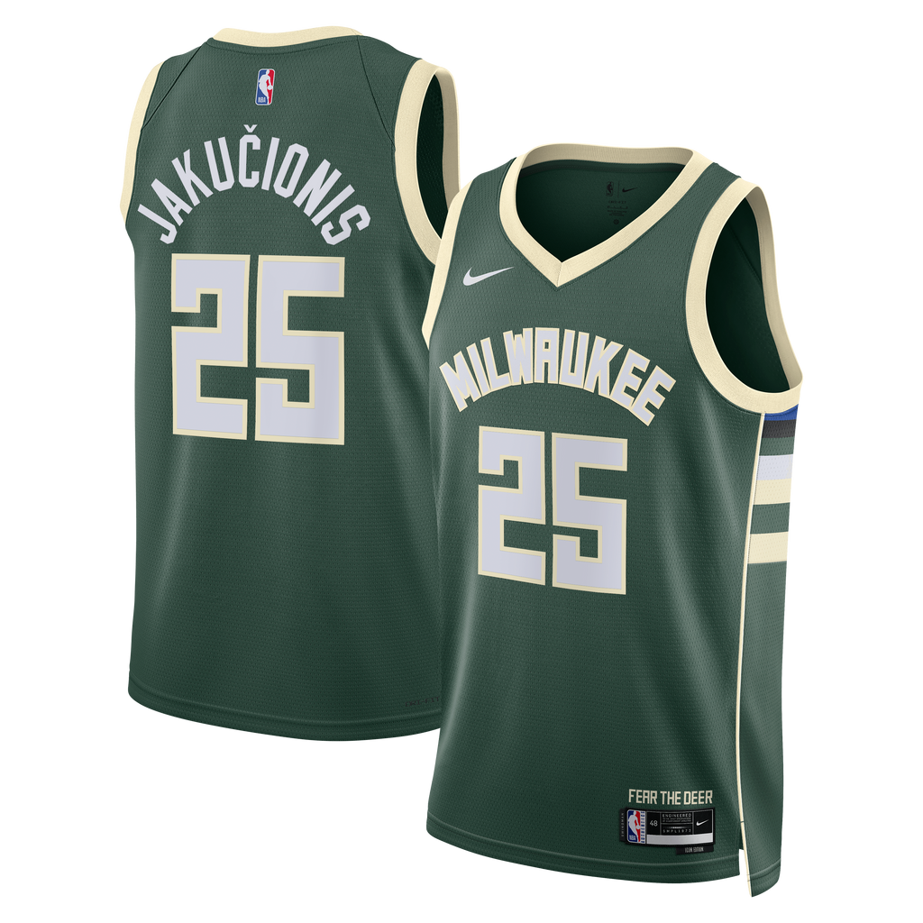 Milwaukee Bucks Nike Icon Edition Swingman Jersey - White - Kasparas Jakučionis - Unisex