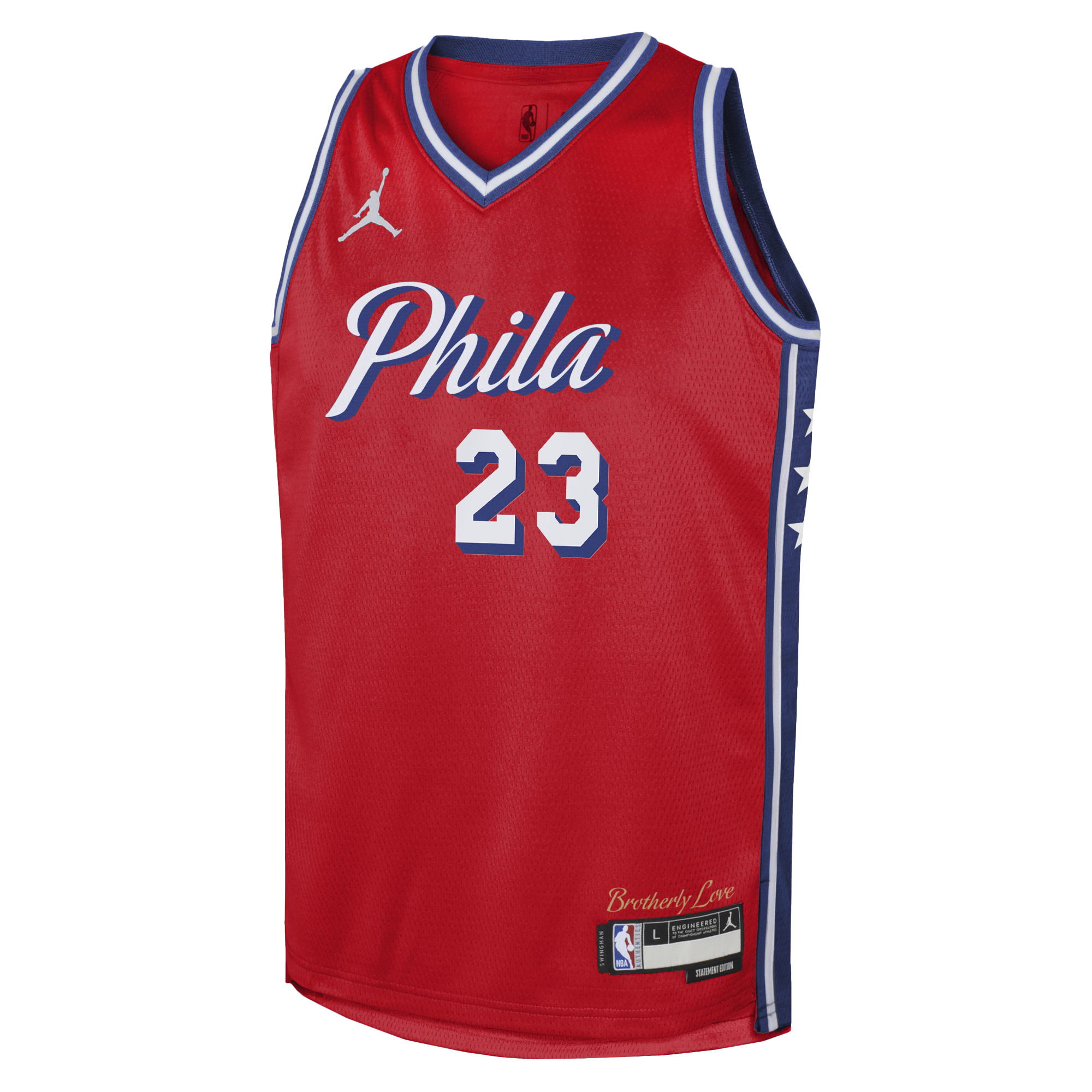 Philadelphia 76ers Jordan Brand Statement Edition Swingman Jersey - Red - LeBron James - Youth