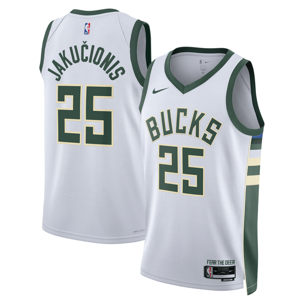 Milwaukee Bucks Nike Association Edition Swingman Jersey - White - Kasparas Jakučionis - Unisex