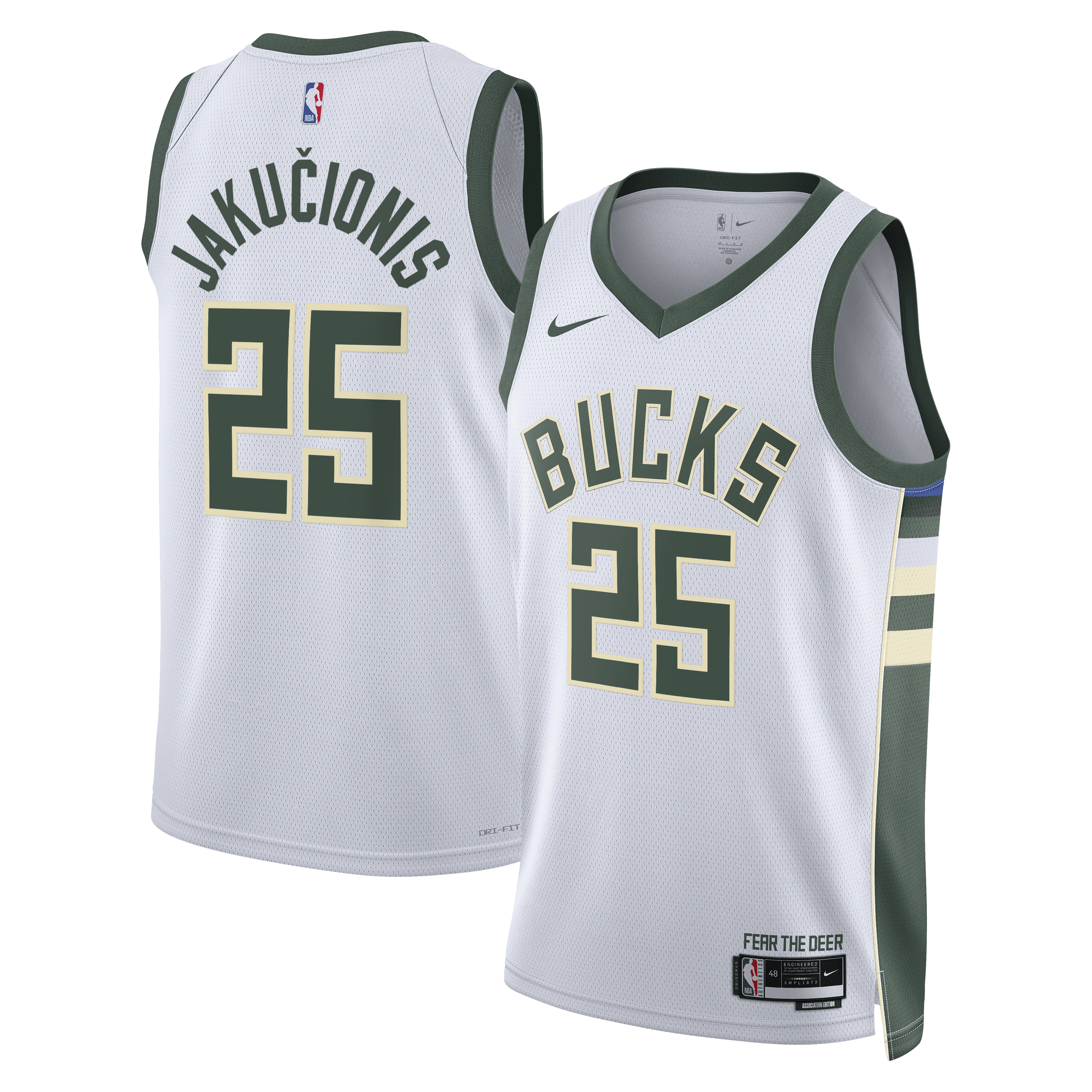 Milwaukee Bucks Nike Association Edition Swingman Jersey - White - Kasparas Jakučionis - Unisex
