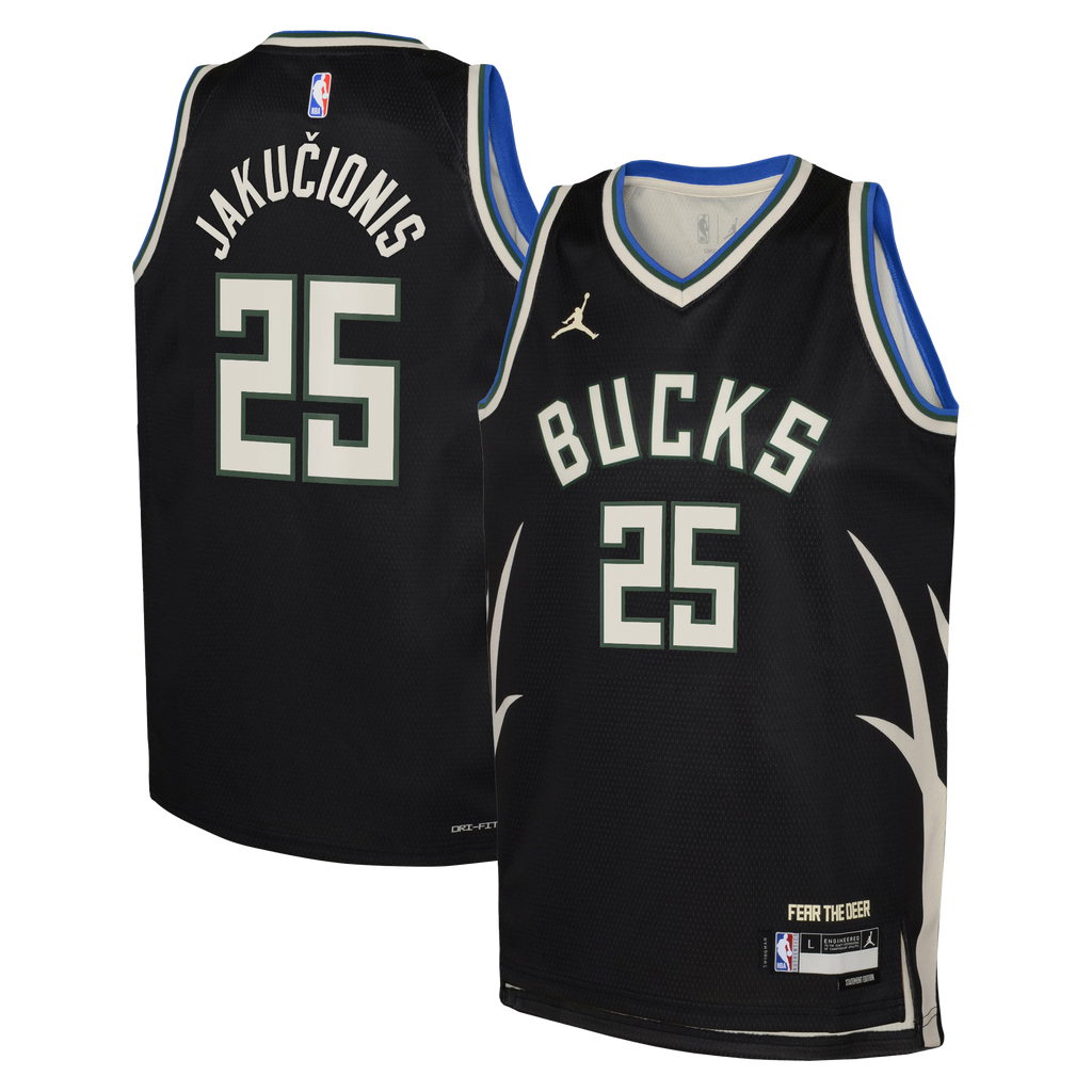 Milwaukee Bucks Jordan Brand Statement Edition Swingman Jersey - Hunter Green - Kasparas Jakučionis - Youth