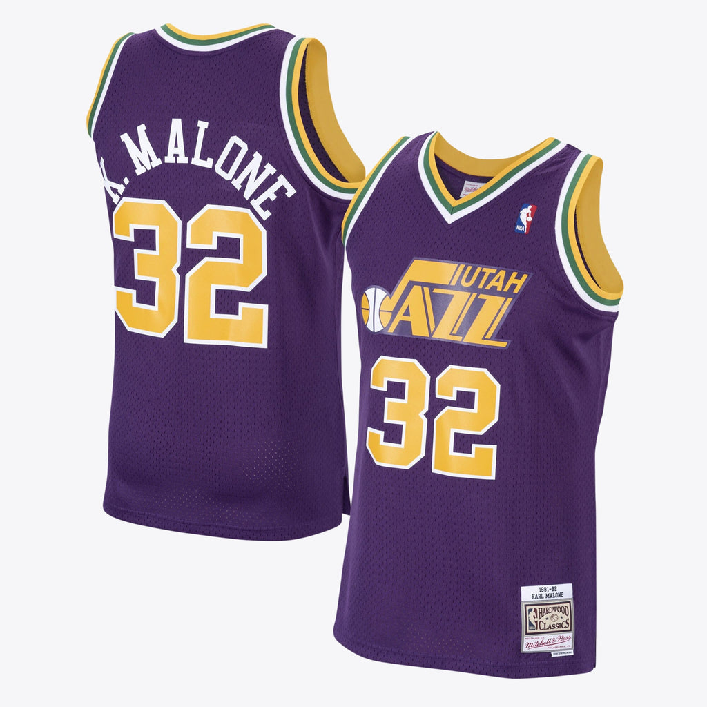 Utah Jazz Mitchell & Ness Karl Malone 1991 Hardwood Classics Road Swingman Jersey - Purple - Men's