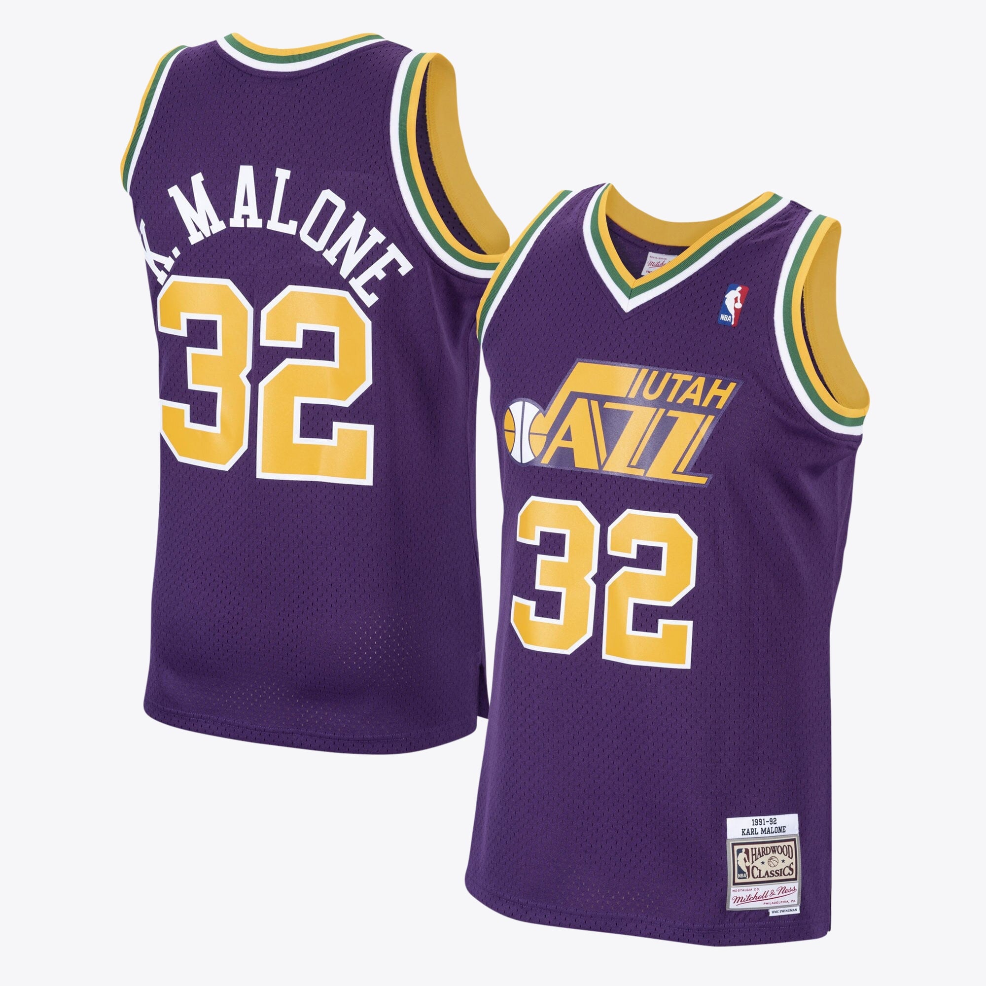 Utah Jazz Mitchell & Ness Karl Malone 1991 Hardwood Classics Road Swingman Jersey - Purple - Men's