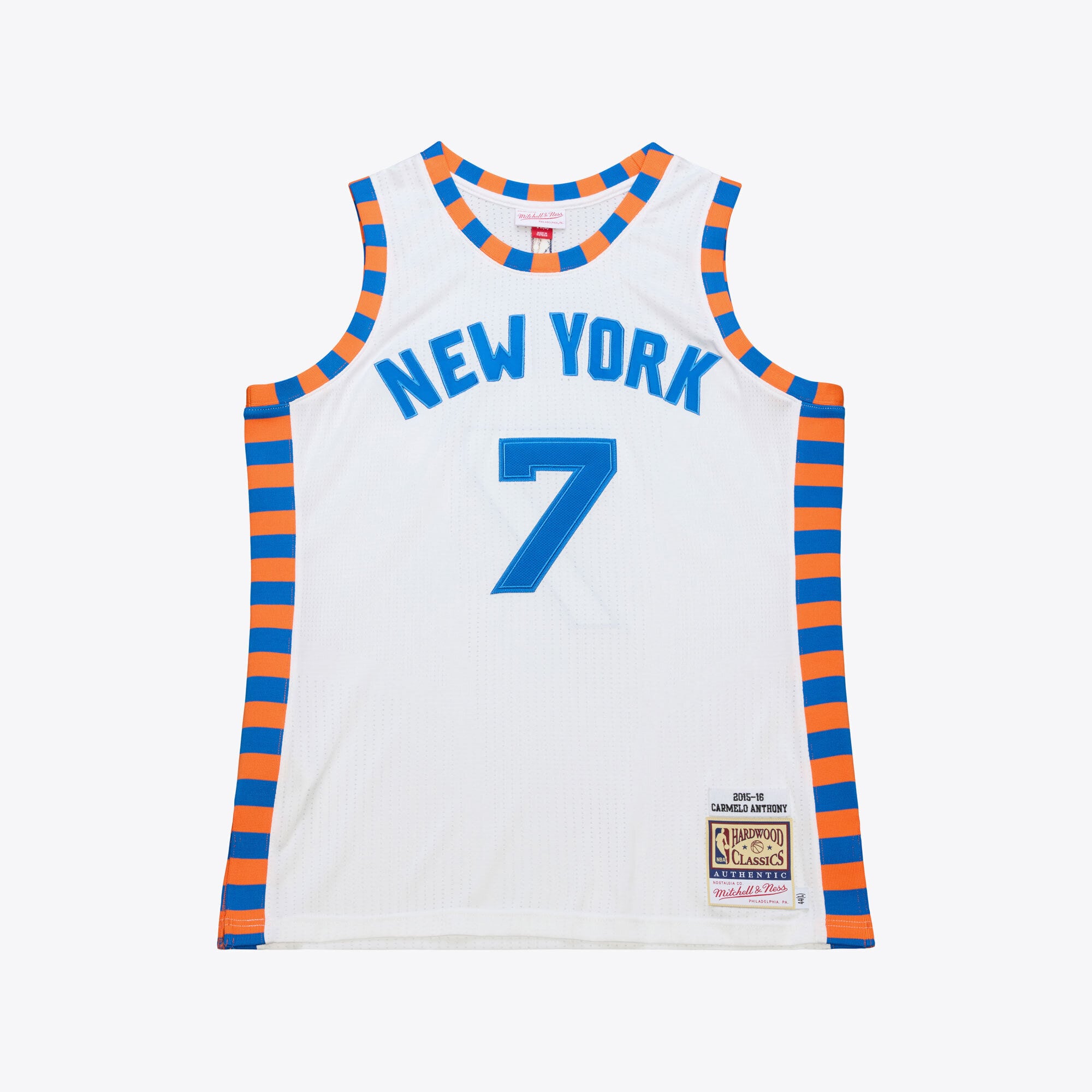 New York Knicks Mitchell & Ness Carmelo Anthony 2015-16 Hardwood Classics Authentic Jersey - White - Men's