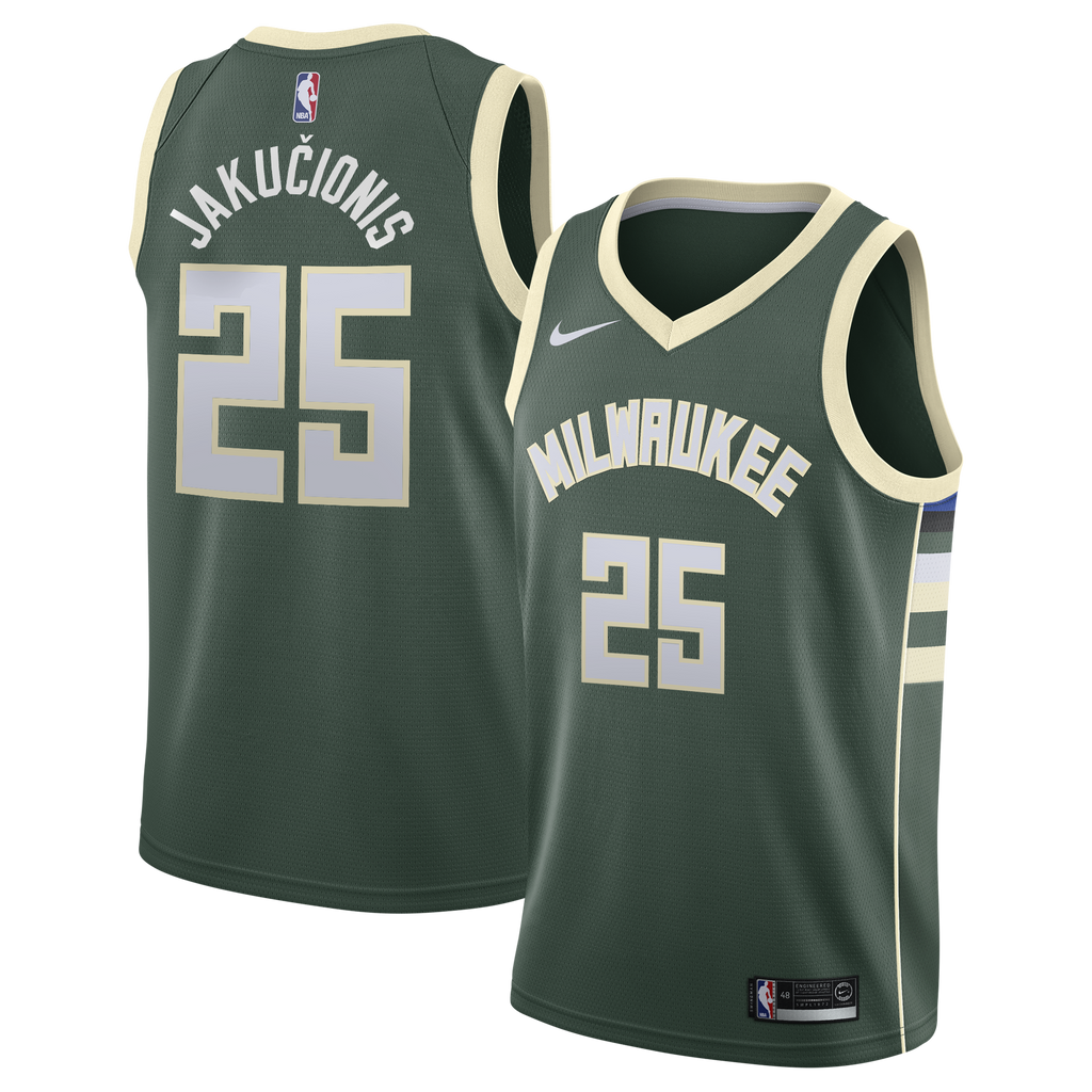 Milwaukee Bucks Nike Icon Edition Swingman Jersey - White - Kasparas Jakučionis - Youth