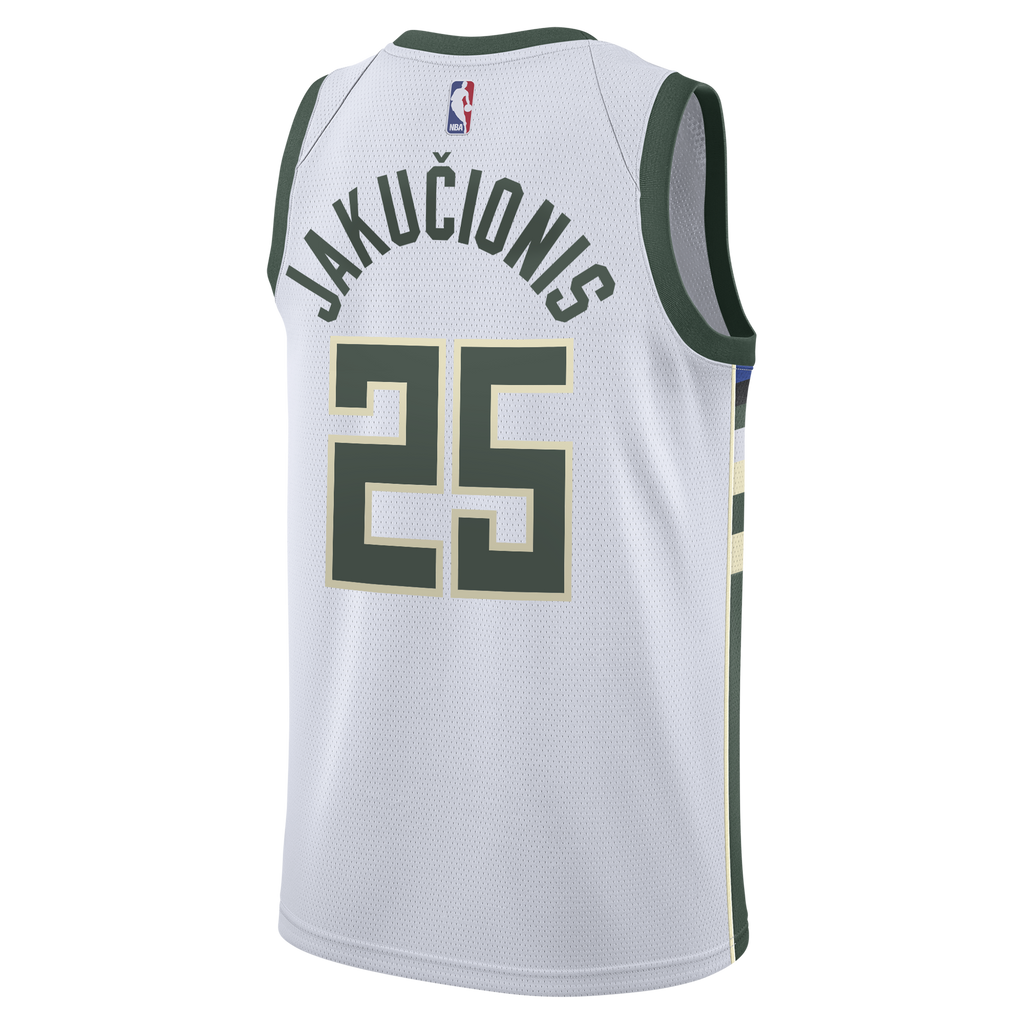 Milwaukee Bucks Nike Association Edition Swingman Jersey - White - Kasparas Jakučionis - Youth