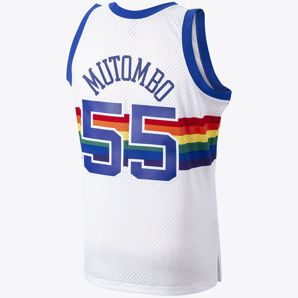 Denver Nuggets Mitchell & Ness Dikembe Mutombo 1991 Hardwood Classics Home Swingman Jersey - White - Men's