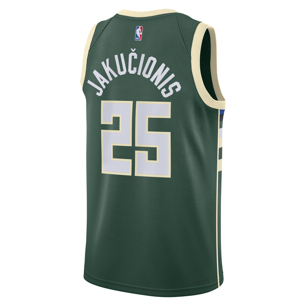 Milwaukee Bucks Nike Icon Edition Swingman Jersey - White - Kasparas Jakučionis - Unisex