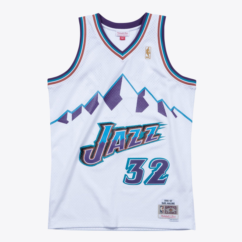 Utah Jazz Mitchell & Ness Karl Malone 1996 Hardwood Classics Swingman Jersey - White - Men's